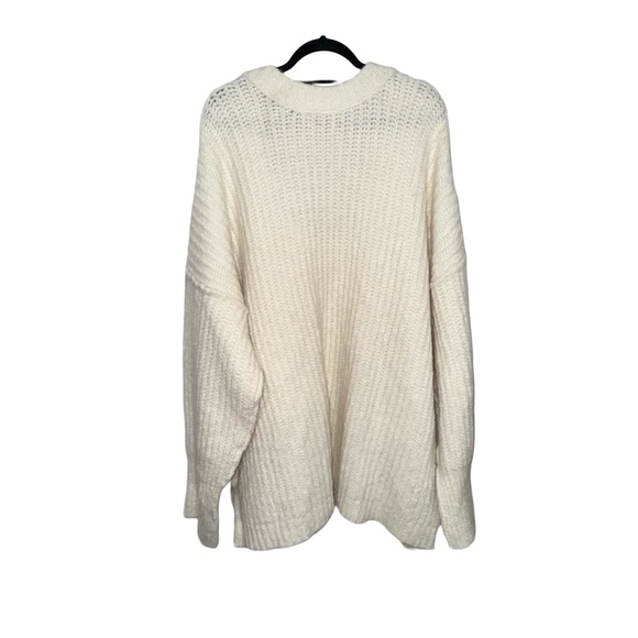 Free People Ivory Cable Knit Drop Shoulder Hi-Lo Oversized Pullover Sz X… - Picture 7 of 16